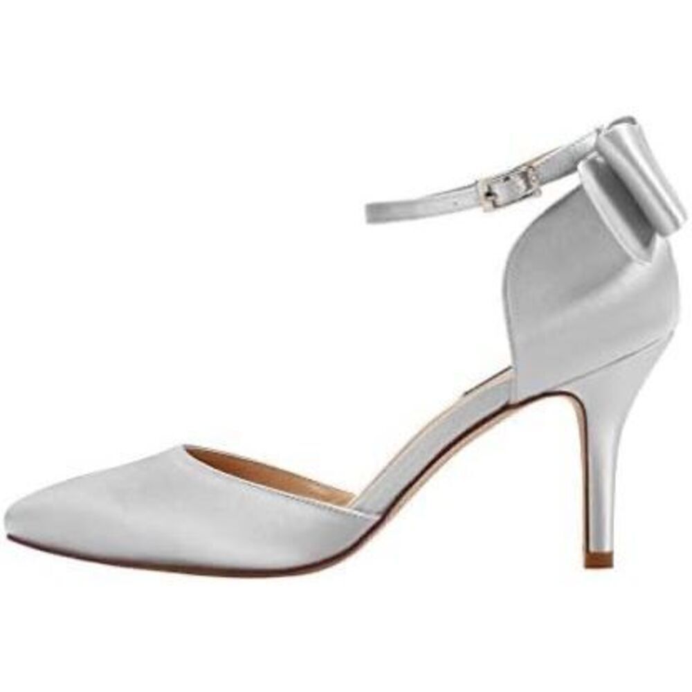 Wedding Shoes silver 9.5 Mid Heels Pumps with Bow Knot Satin Shoes